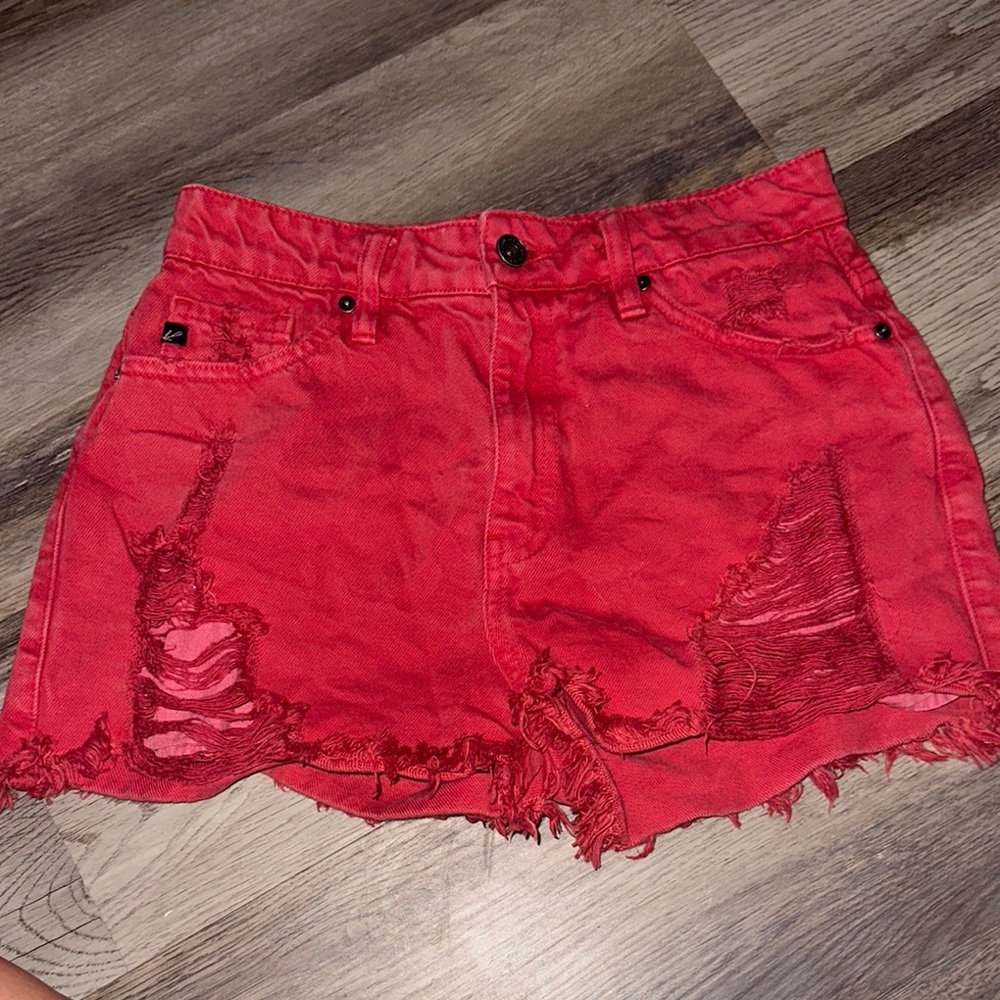 KanCan Red Distressed Jean Shorts High-Waisted